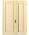 Дверь входная Cerber 42 - Наборная МДФ панель окрашена по каталогу Ral, цвет 1013. Панель декорирована золотой патиной. Наличники гладкие с зарезкой под петли.