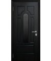 Дверь входная в квартиру Cerber 1 - МДФ панель с покрытием натуральным шпоном  Венге. Декорирована черным стеклом в центральной части.