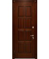 Дверь входная в квартиру Cerber 10 - Наборная МДФ панель с покрытием натуральным шпоном. Цвет: Орех классический. Резные наличники дополнены декоративными элементами.