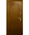 Дверь входная в квартиру Cerber 10 - Декоративная МДФ панель с покрытием натуральным шпоном  Анегре Янтарь с фрезеровкой в классическом стиле. Гладкие наличники с зарезкой под петли.