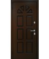Дверь входная в квартиру Cerber 10 - Панель выполнена из МДФ с покрытием натуральным шпоном Венге с фрезеровкой. Фреза тонируется в цвет шпона. Гладкие наличники.