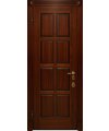 Дверь входная в квартиру Cerber 13 - Наборная МДФ панель с покрытием натуральным шпоном. Цвет: Орех классический. Резные наличники дополнены декоративными элементами.