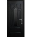 Дверь входная в квартиру Cerber 13 - МДФ панель с покрытием натуральным шпоном  Венге. Декорирована черным стеклом в центральной части.