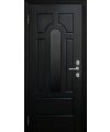 Дверь входная в квартиру Cerber 15 - МДФ панель с покрытием натуральным шпоном  Венге. Декорирована черным стеклом в центральной части.