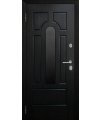 Дверь входная в квартиру Cerber 17 - МДФ панель с покрытием натуральным шпоном  Венге. Декорирована черным стеклом в центральной части.