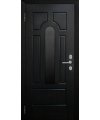 Дверь входная в квартиру Cerber 24 - МДФ панель с покрытием натуральным шпоном  Венге. Декорирована черным стеклом в центральной части.
