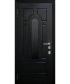 Дверь входная в квартиру Cerber 25 - МДФ панель с покрытием натуральным шпоном  Венге. Декорирована черным стеклом в центральной части.
