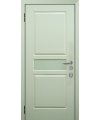 Дверь входная в квартиру Cerber 25 - Наборная МДФ панель, окрашена в цвет Ral 9003. Панель декорирована вставкой из белого матового стекла.  L-образные наличники с зарезкой под петли.