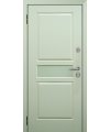 Дверь входная в квартиру Cerber 27 - Наборная МДФ панель, окрашена в цвет Ral 9003. Панель декорирована вставкой из белого матового стекла.  L-образные наличники с зарезкой под петли.