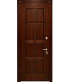 Дверь входная в квартиру Cerber 27 - Наборная МДФ панель с покрытием натуральным шпоном. Цвет: Орех классический. Резные наличники дополнены декоративными элементами.