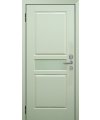 Дверь входная в квартиру Cerber 7 - Наборная МДФ панель, окрашена в цвет Ral 9003. Панель декорирована вставкой из белого матового стекла.  L-образные наличники с зарезкой под петли.
